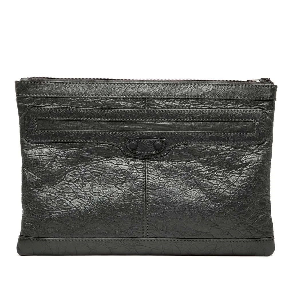 Balenciaga Lambskin Motocross Classic Clip M Clutch Black Leather Good - Front View