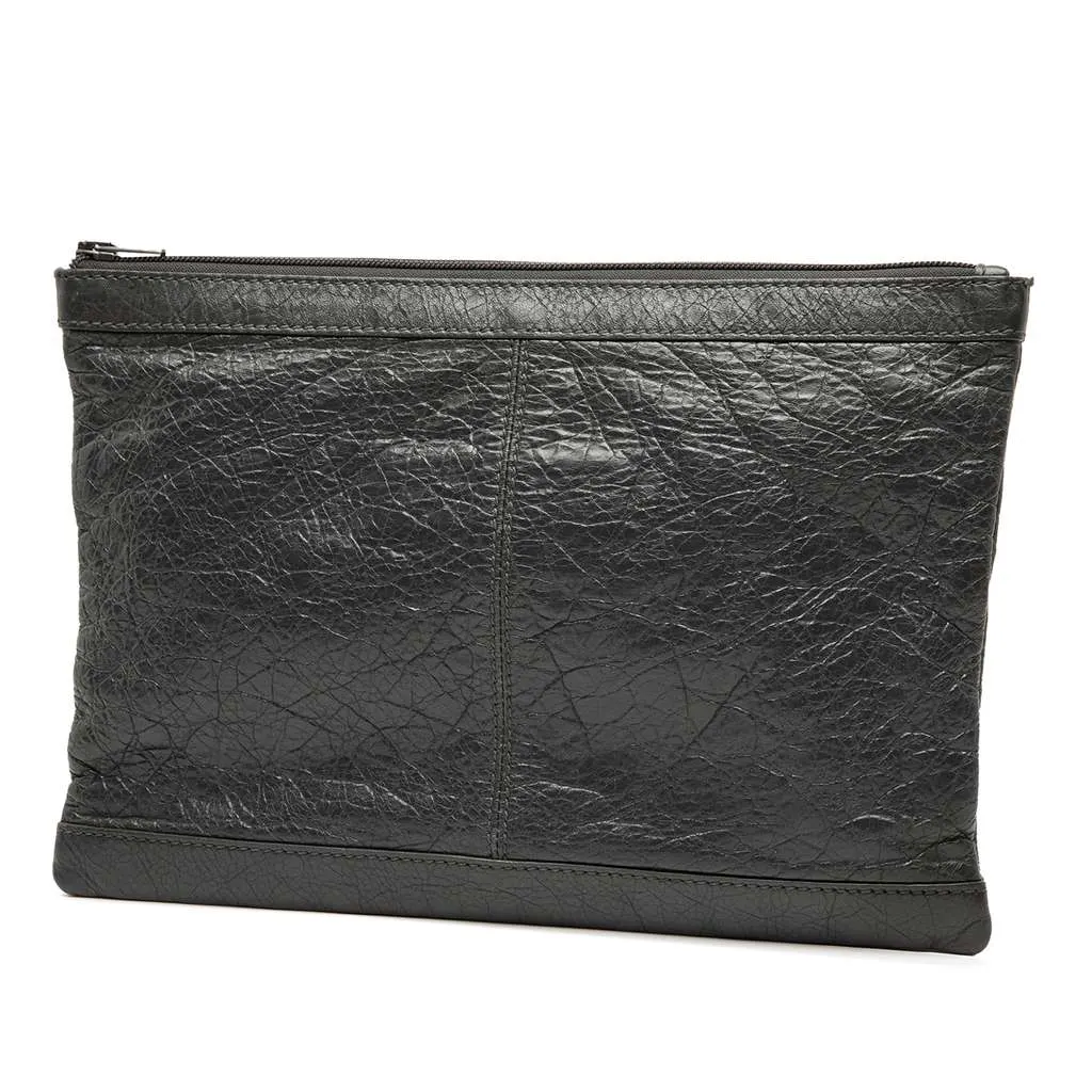 Balenciaga Lambskin Motocross Classic Clip M Clutch Black Leather Good - Back View