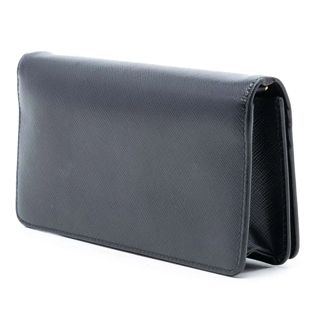 Prada Saffiano Wallet On Chain Black Leather Good - Back View