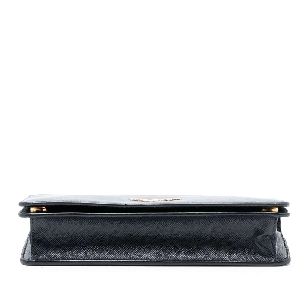 Prada Saffiano Wallet On Chain Black Leather Good - Inside View