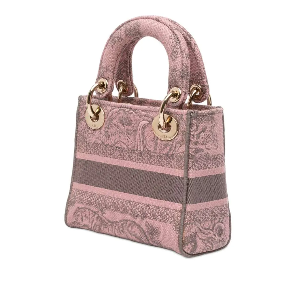Dior Mini Embroidered Canvas Toile De Jouy Lady D Lite Pink Canvas Very good - Back View