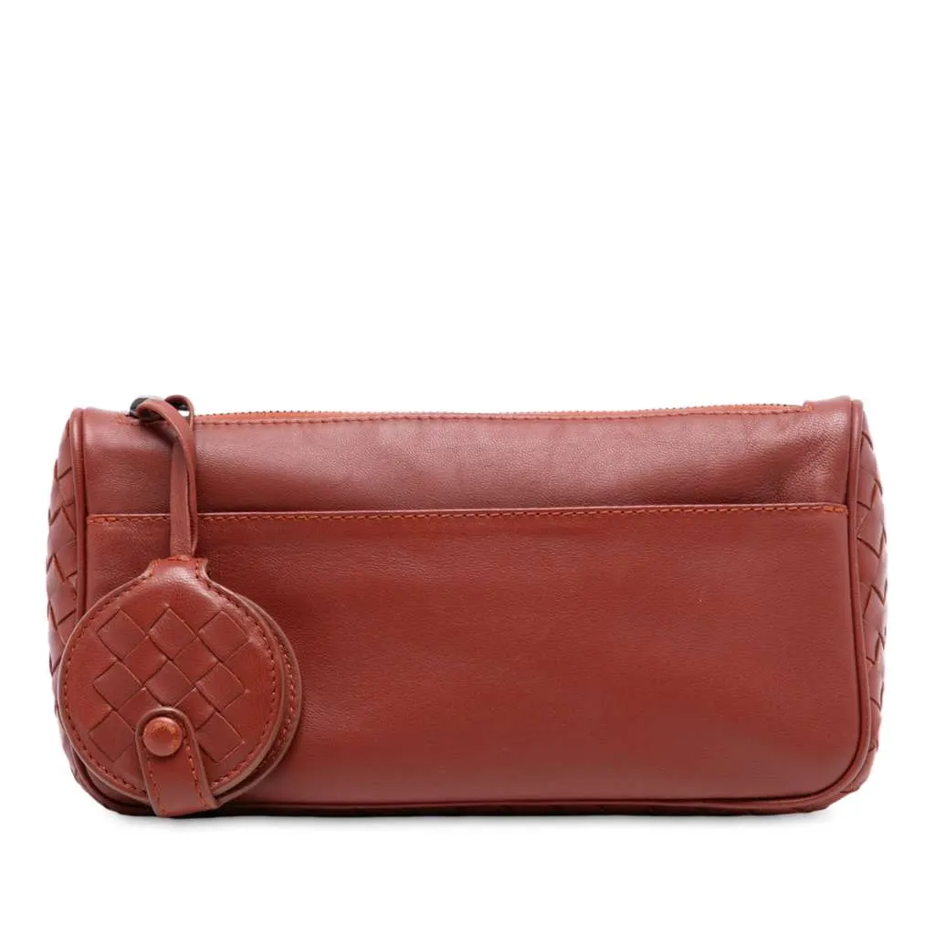 Bottega Veneta Nappa Intrecciato Pouch Brown Leather Very good - Front View