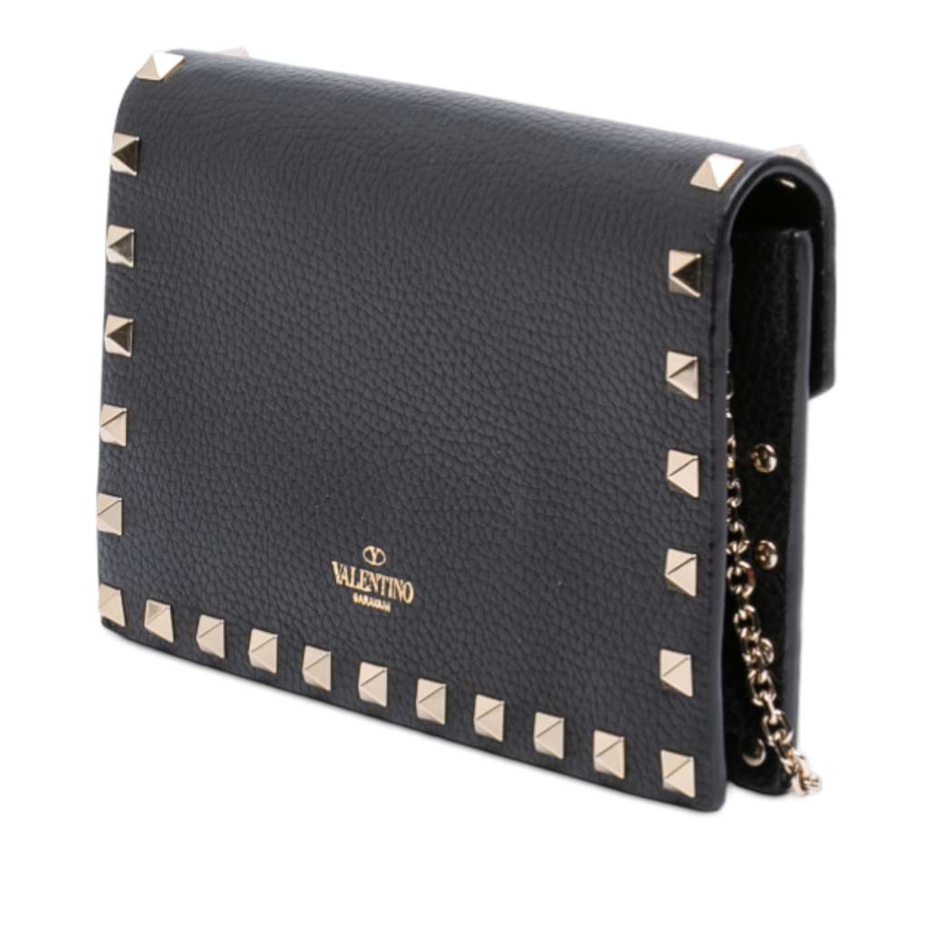 Valentino Pebbled Calfskin Rockstud Envelope Wallet on Chain - 2