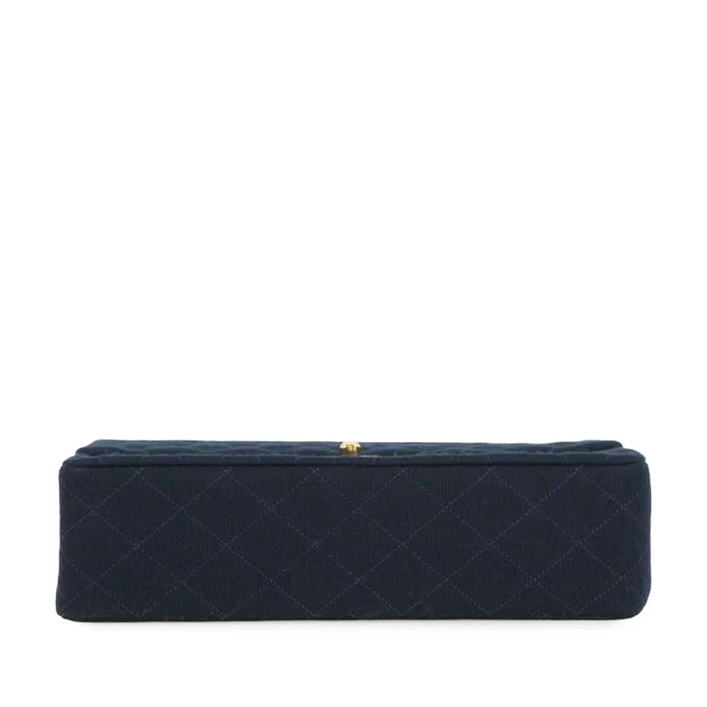 Chanel Medium Classic Jersey Double Flap Blue Cotton Good - Inside View