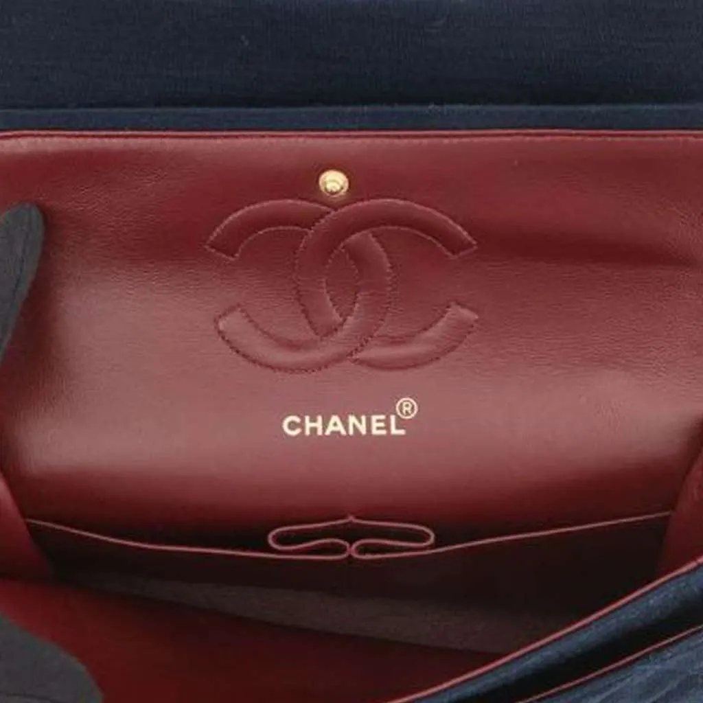 Chanel Medium Classic Jersey Double Flap Blue Cotton Good - Model View