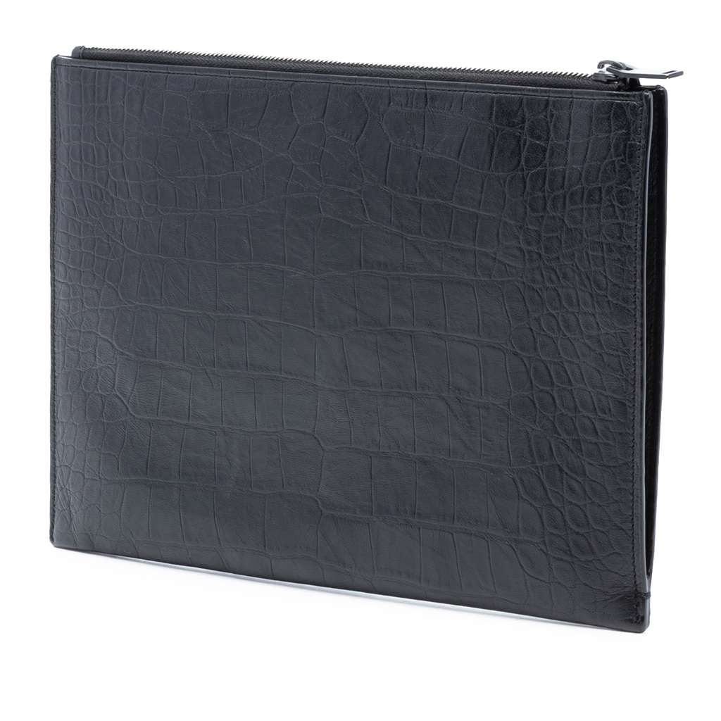 Saint Laurent Croc Embossed Leather Monogram Document Holder - 2