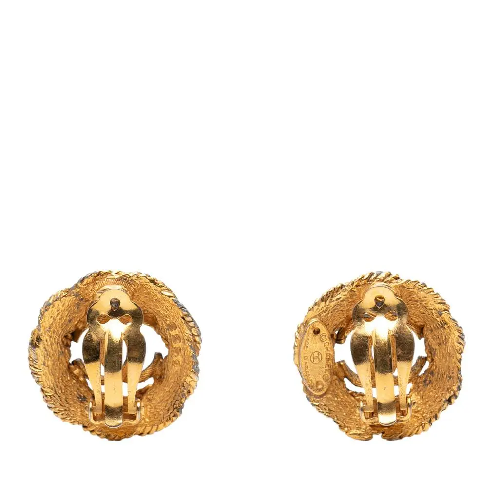 Chanel Gold Plated CC Twisted Rope Clip On Earrings Gold Metal Good - Back View