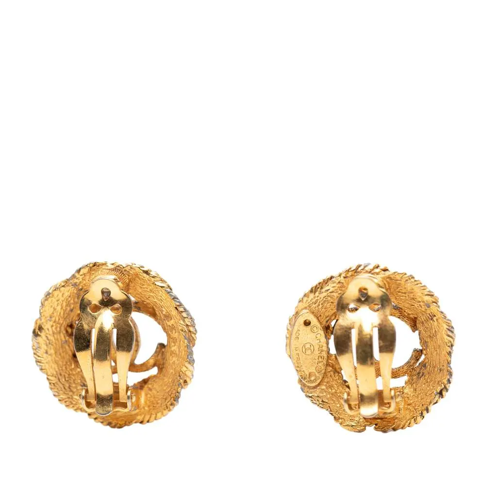 Chanel Gold Plated CC Twisted Rope Clip On Earrings Gold Metal Good - Inside View