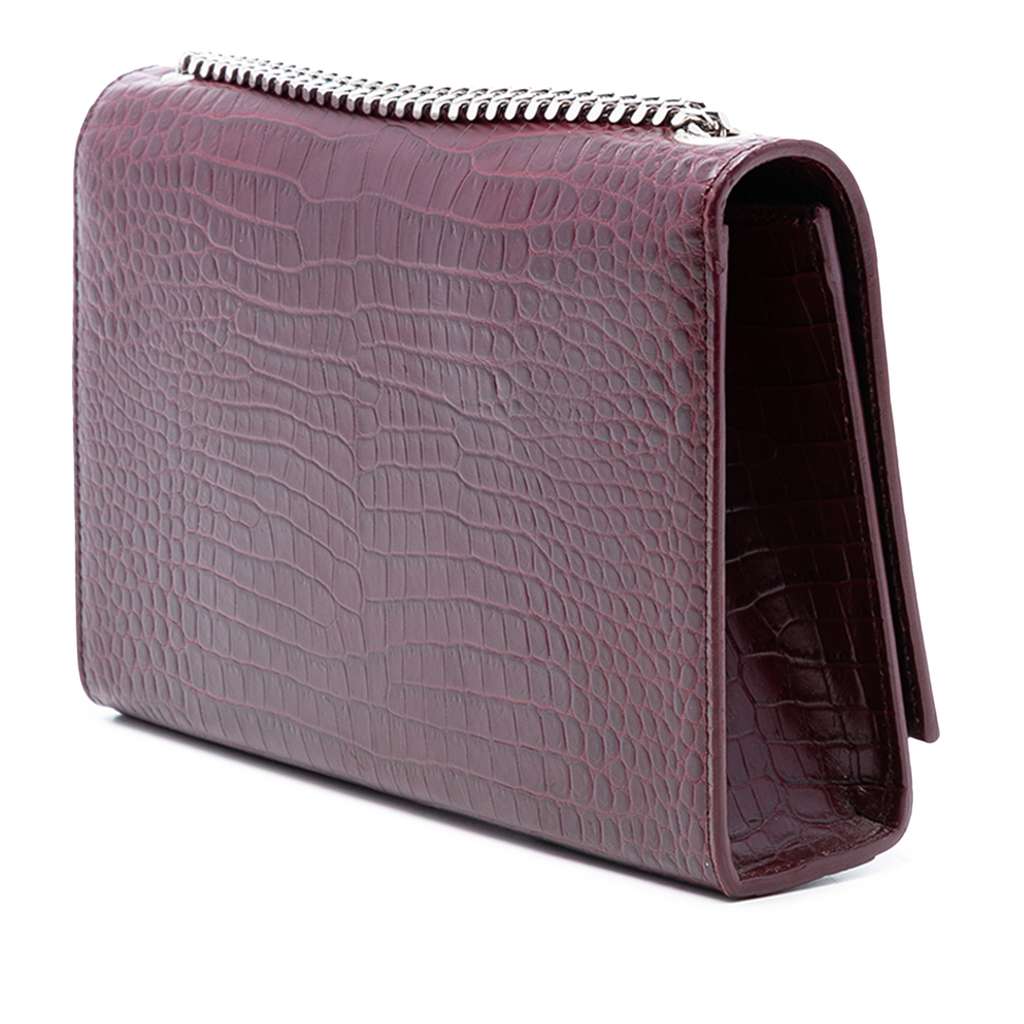 Saint Laurent Medium Croc Embossed Leather Monogram Kate Tassel Crossbody - 2