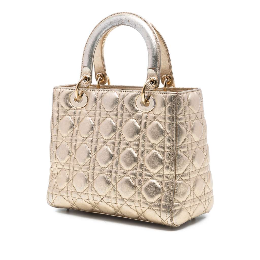 Dior Medium Metallic Lambskin Cannage Lady Dior - 2