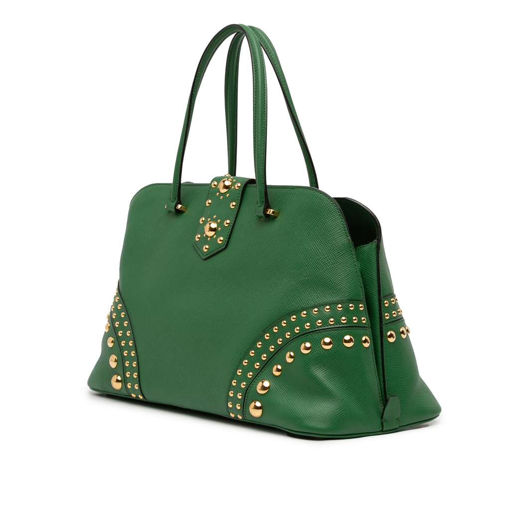 Prada Studded Saffiano Cuir Promenade Satchel - 2