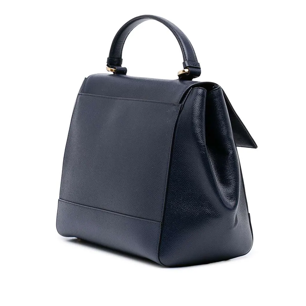 Salvatore Ferragamo Leather Carrie Vara Bow Top Handle Bag Blue Leather Very good - Back View