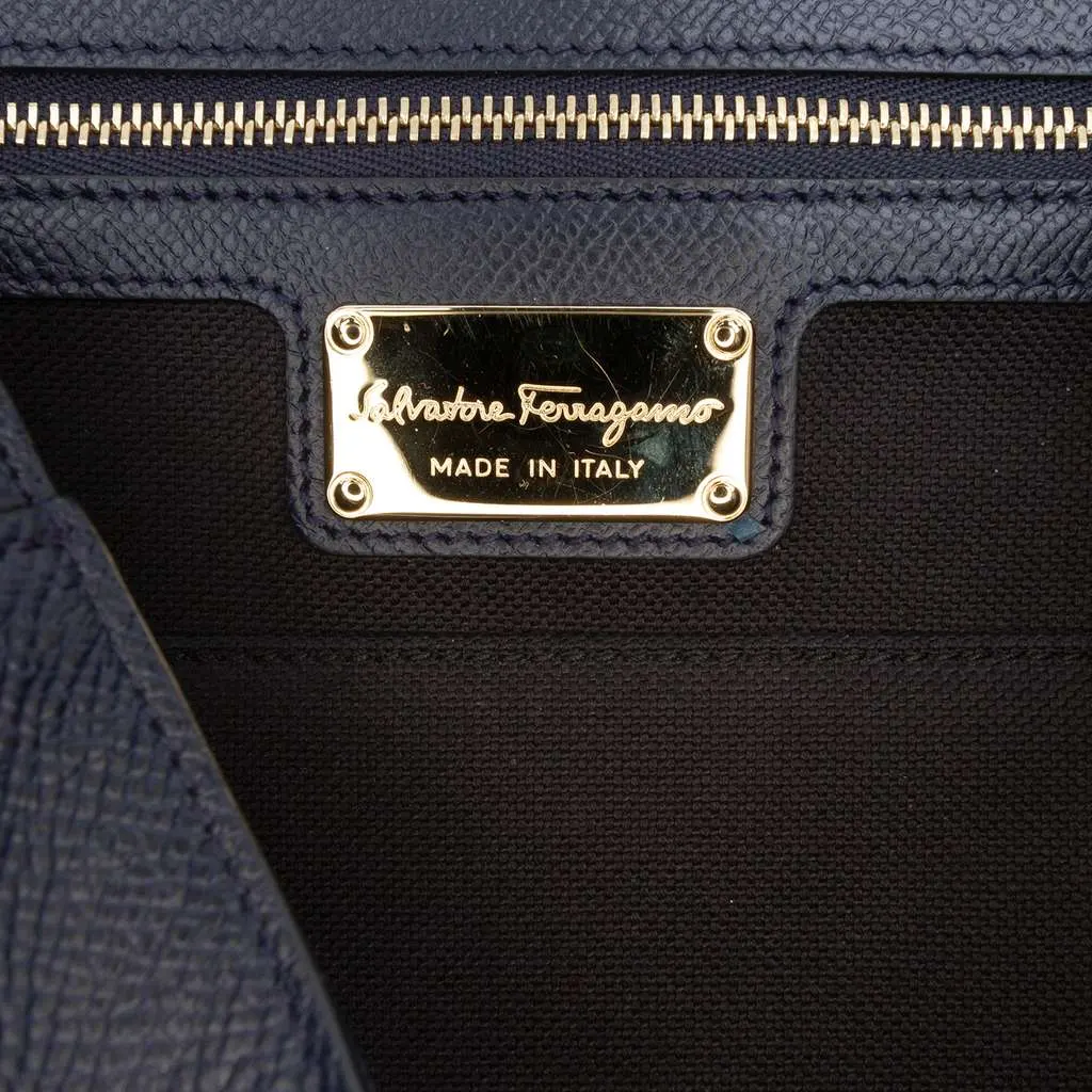 Salvatore Ferragamo Leather Carrie Vara Bow Top Handle Bag Blue Leather Very good - Box View