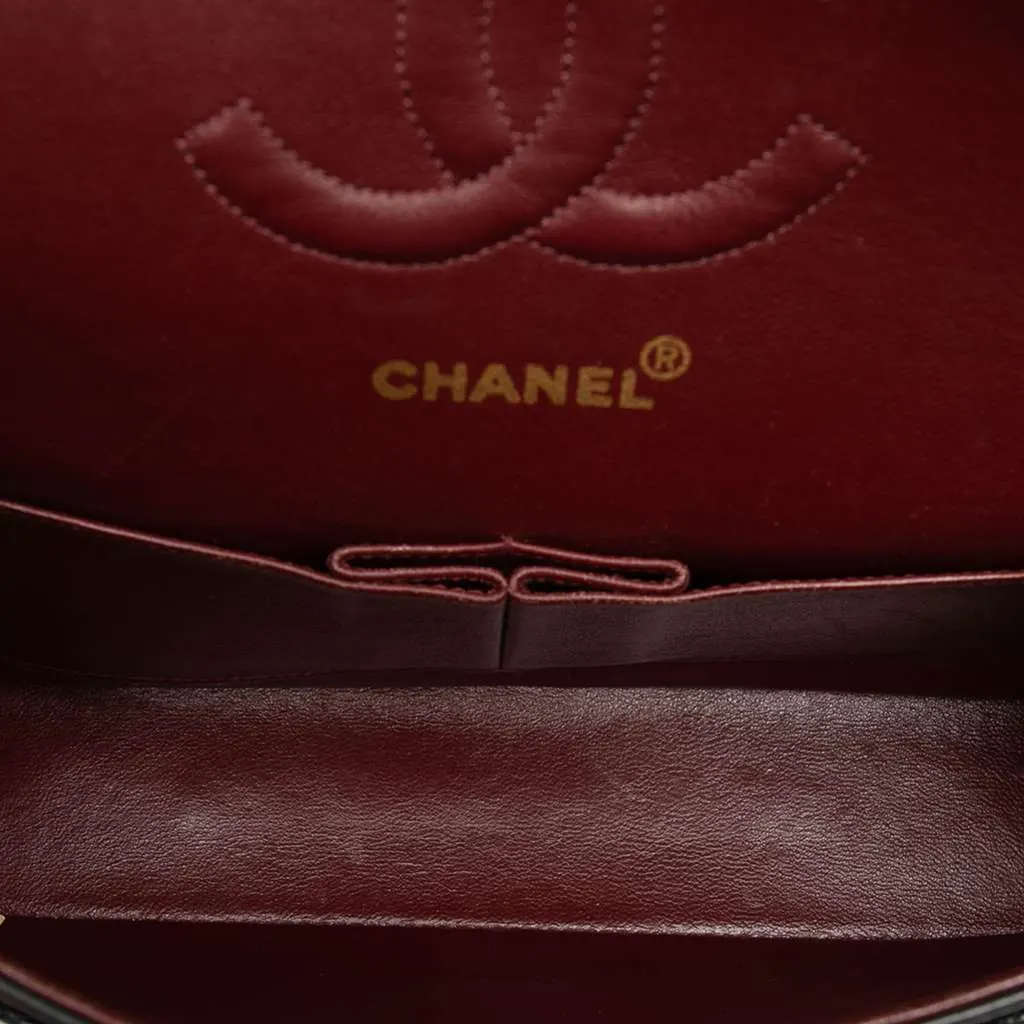 Chanel Medium Classic Lambskin Double Flap Black Leather Good - Model View