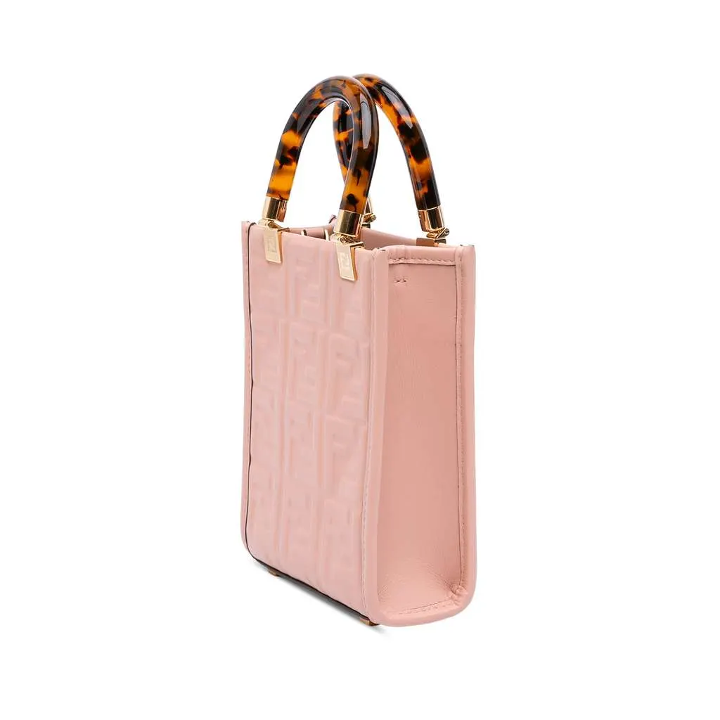 Fendi Mini Zucca Embossed Leather Sunshine Shopper Tote Pink Leather Very good - Back View
