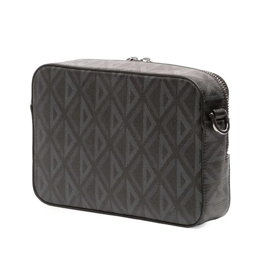 Dior CD Diamond Coated Canvas Safari Bag with Strap Black Canvas Good - Back View
