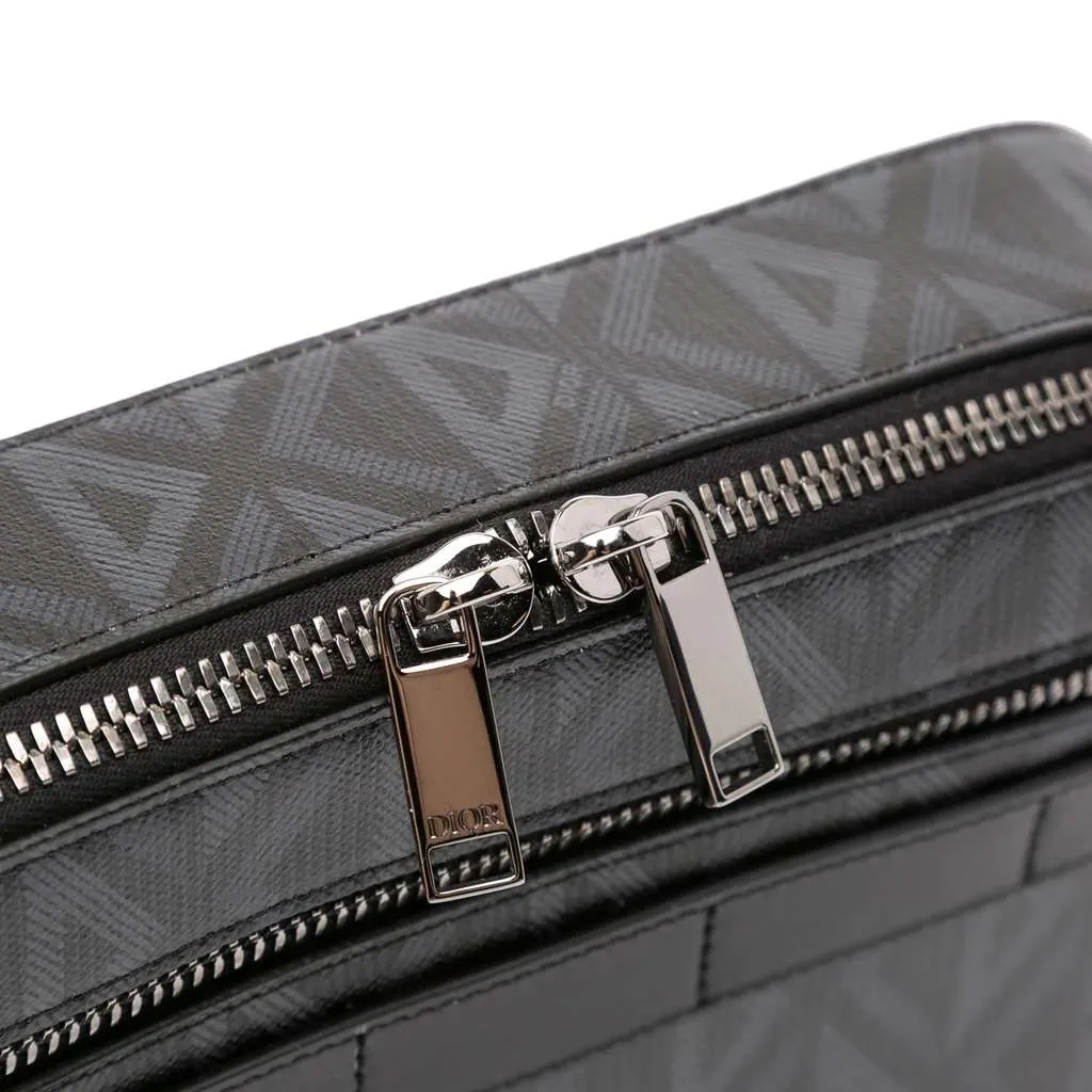 Dior CD Diamond Coated Canvas Safari Bag with Strap Black Canvas Good - Model View