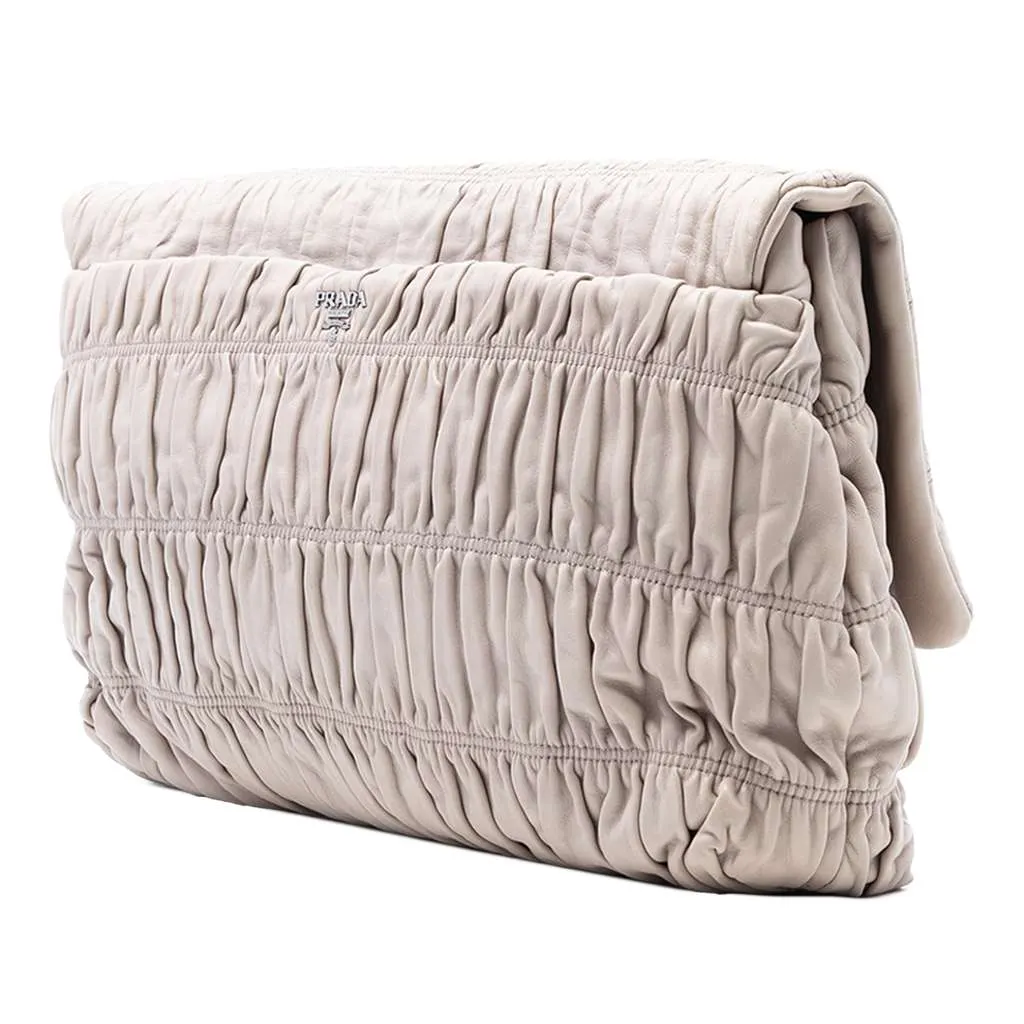 Prada Nappa Gaufre Turn Lock Clutch Brown Leather Very good - Back View