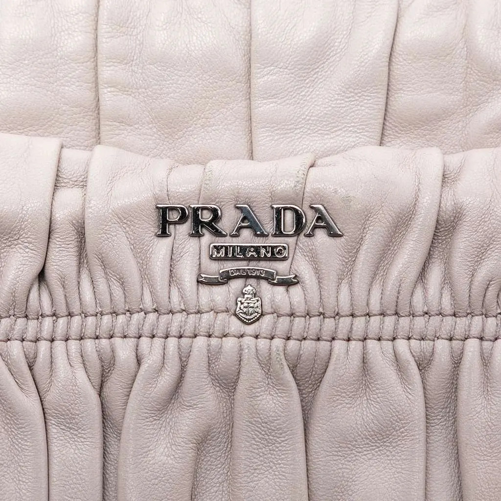 Prada Nappa Gaufre Turn Lock Clutch Brown Leather Very good - Box View