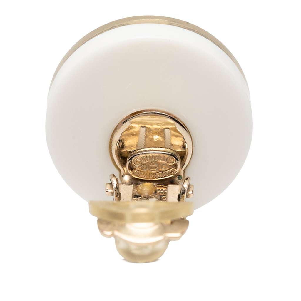Chanel Gold Plated CC Resin Button Clip on Earrings - 3