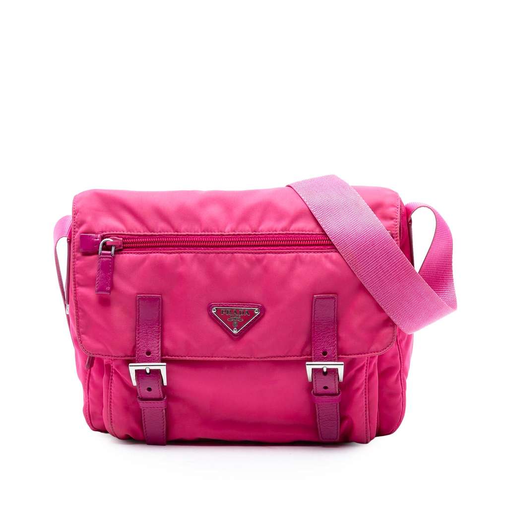 Prada Tessuto Zip Double Buckle Messenger Bag