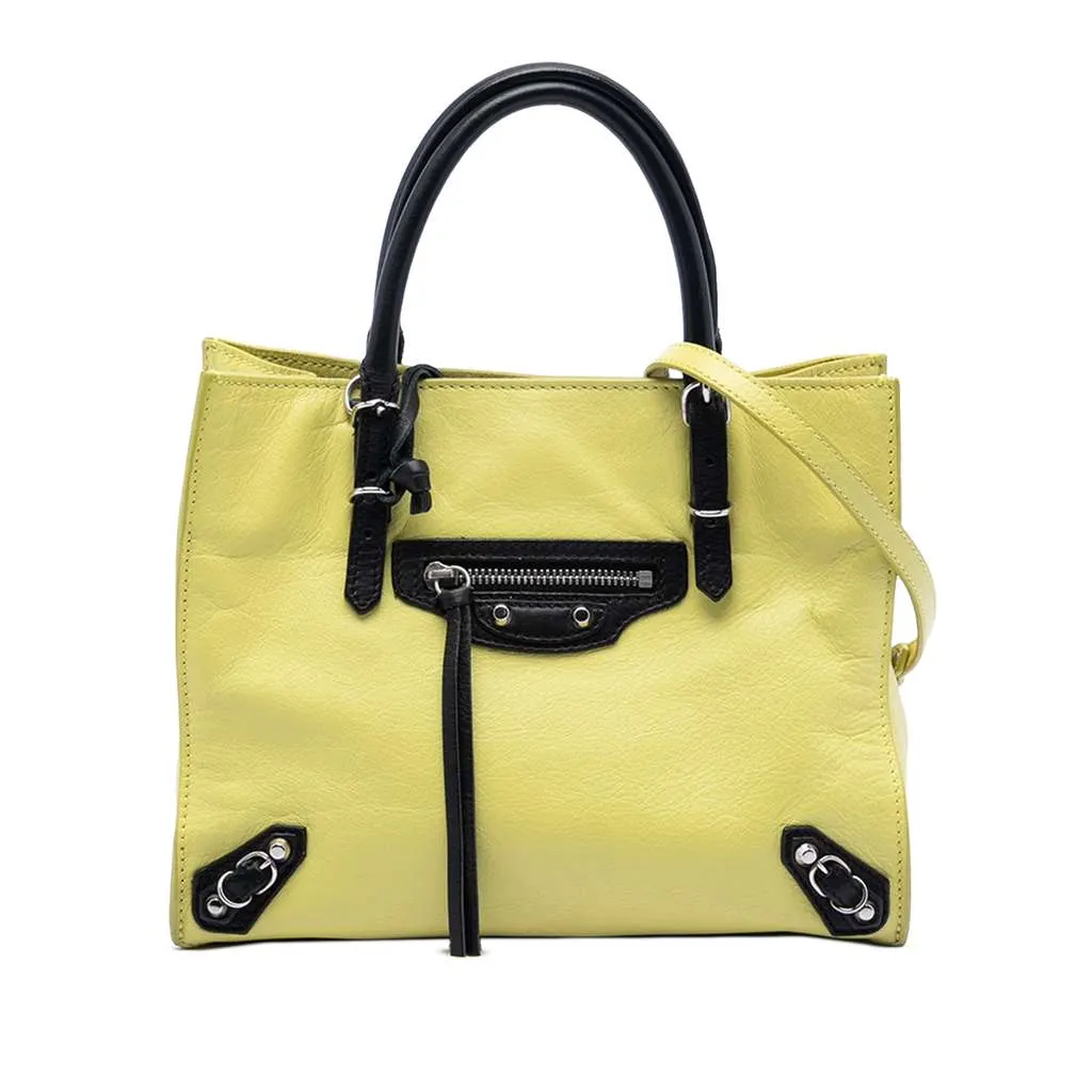 Balenciaga Mini Bicolor Leather Papier A4 Zip Around Tote Yellow Leather Very good - Front View