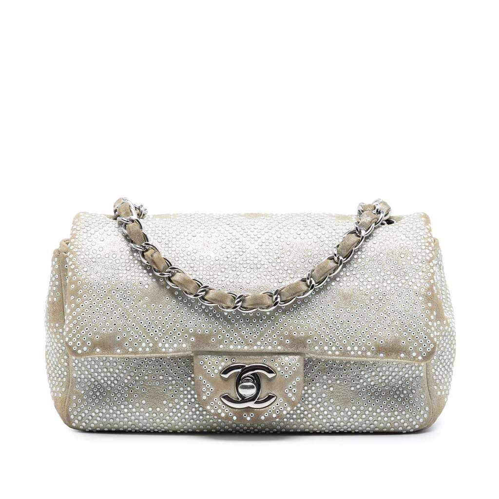 Chanel Mini Rectangular Iridescent Calfskin Strass Embellished Single Flap