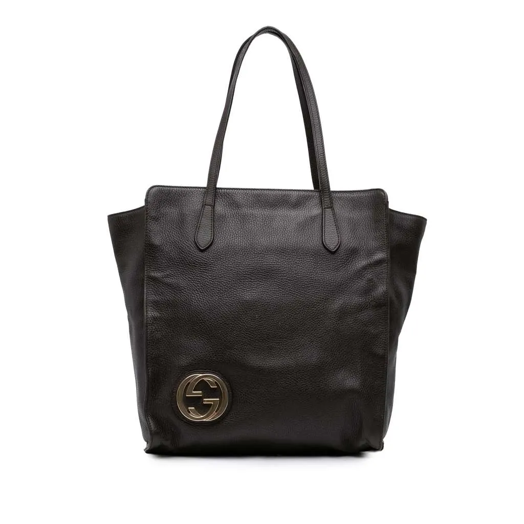 Gucci Dollar Calfskin Interlocking G Tote Brown Leather Very good - Front View