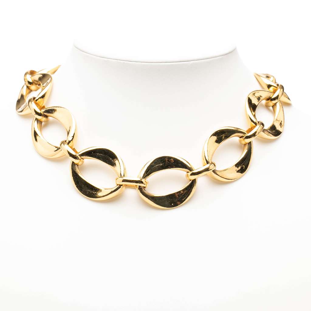 Chanel Gold Plated Oval Chain Link Choker Necklace - 5