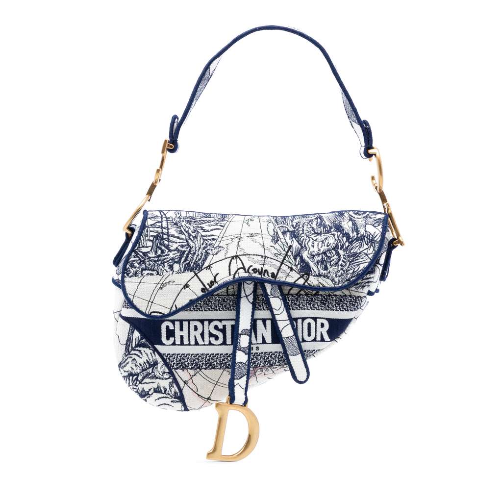 Dior Canvas Embroidered Around the World Saddle Bag