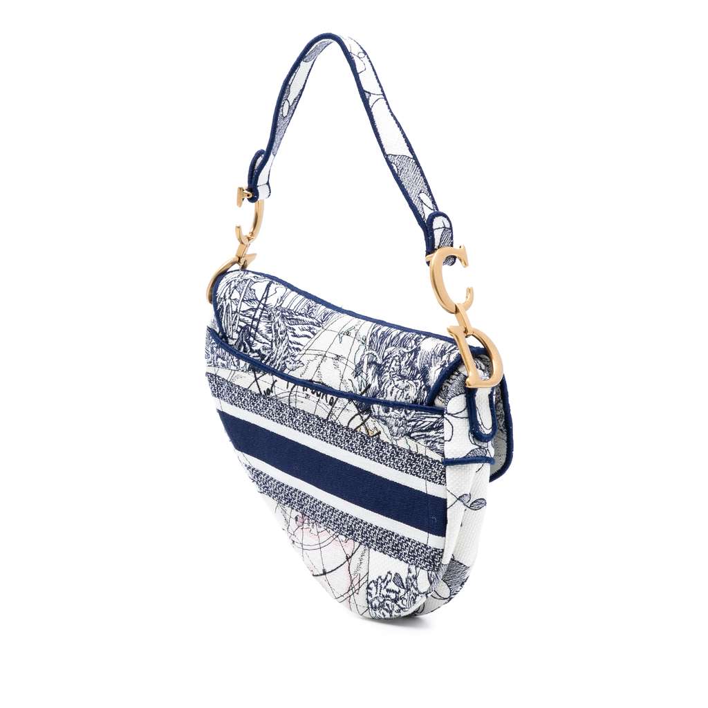 Dior Canvas Embroidered Around the World Saddle Bag - 2