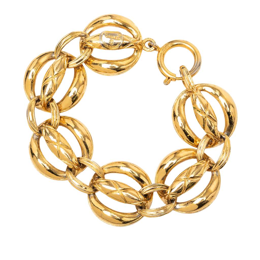 Chanel Gold Plated Quilted Chain Link Bracelet - 2