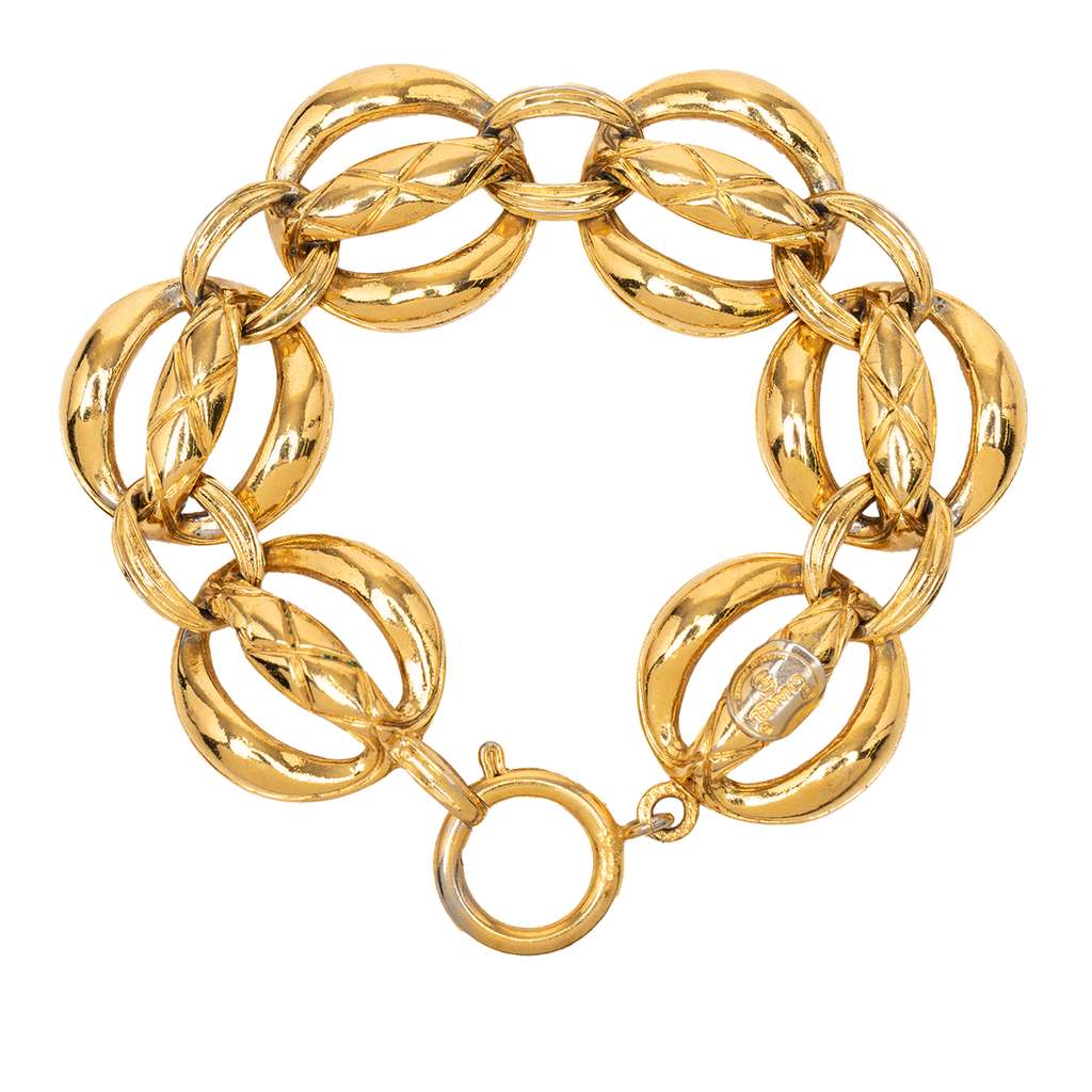 Chanel Gold Plated Quilted Chain Link Bracelet - 3