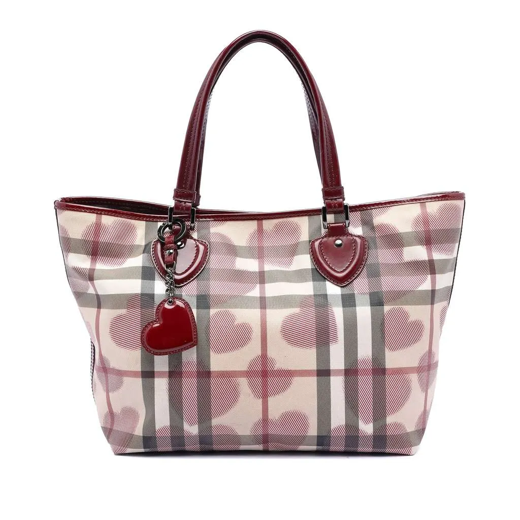 Burberry House Check Coated Canvas Hearts Gracie Tote Brown Canvas Very good - Front View