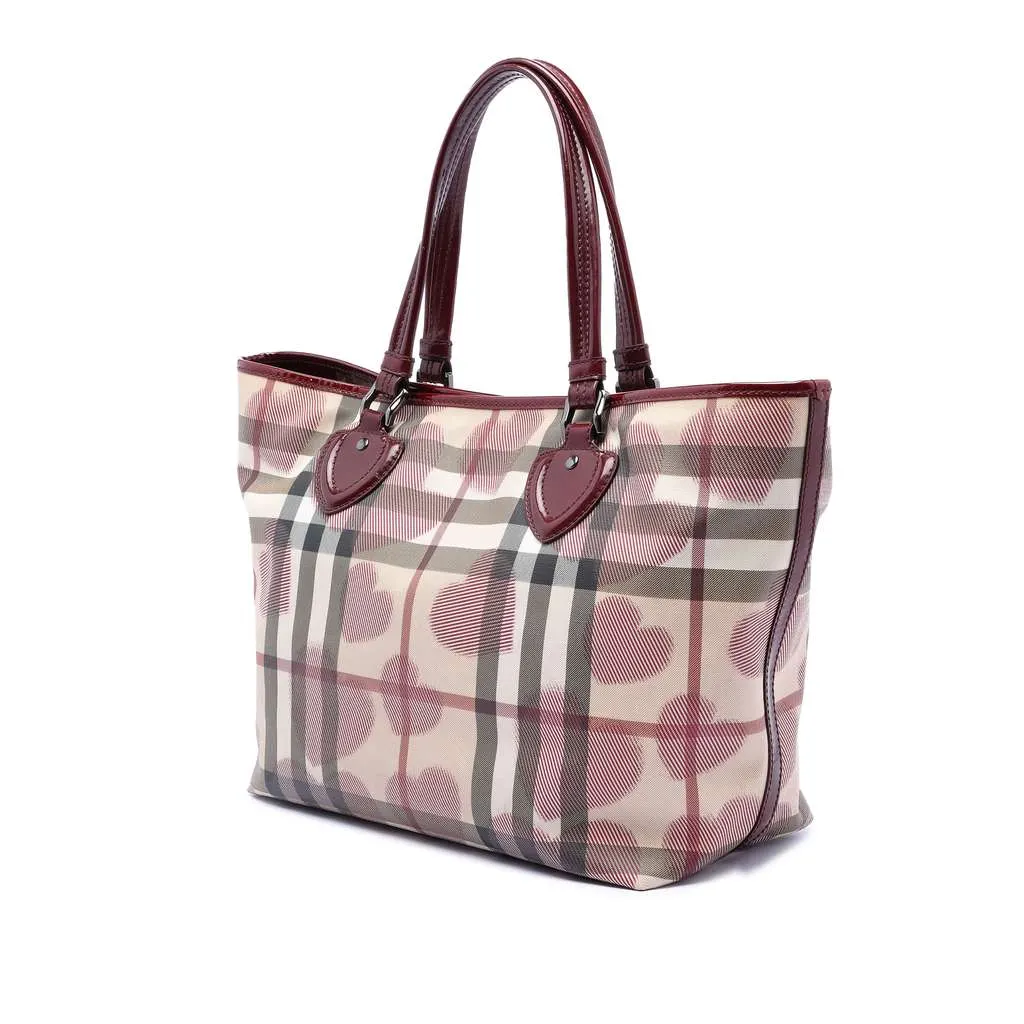 Burberry House Check Coated Canvas Hearts Gracie Tote Brown Canvas Very good - Back View