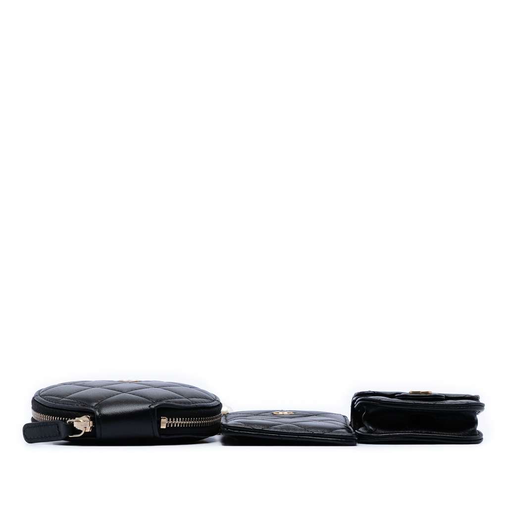 Chanel Quilted Lambskin Pearl Crown CC Wristlet Multi Pouches - 3