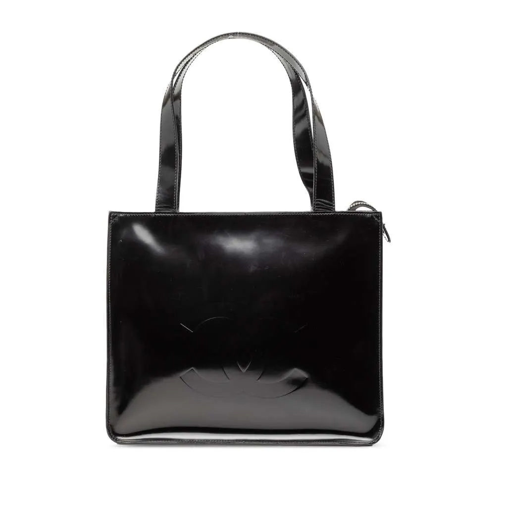 Chanel CC Patent Tote Black Leather Good - Front View