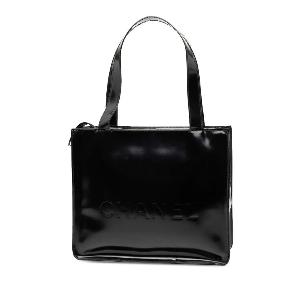 Chanel CC Patent Tote Black Leather Good - Back View