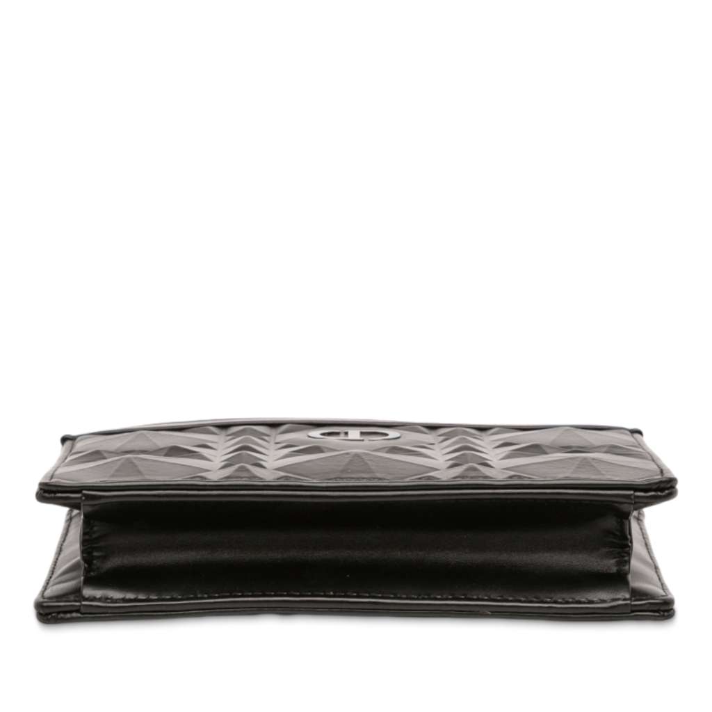 Dior Calfskin Macrocannage Diamond Caro Zipped Pouch With Chain - 3