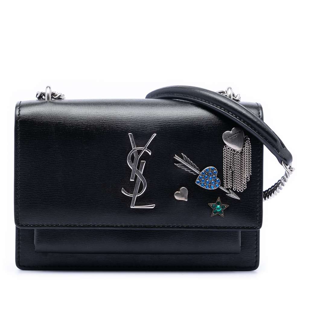 Saint Laurent Mini Calfskin Monogram Lucky Charms Sunset Wallet on Chain