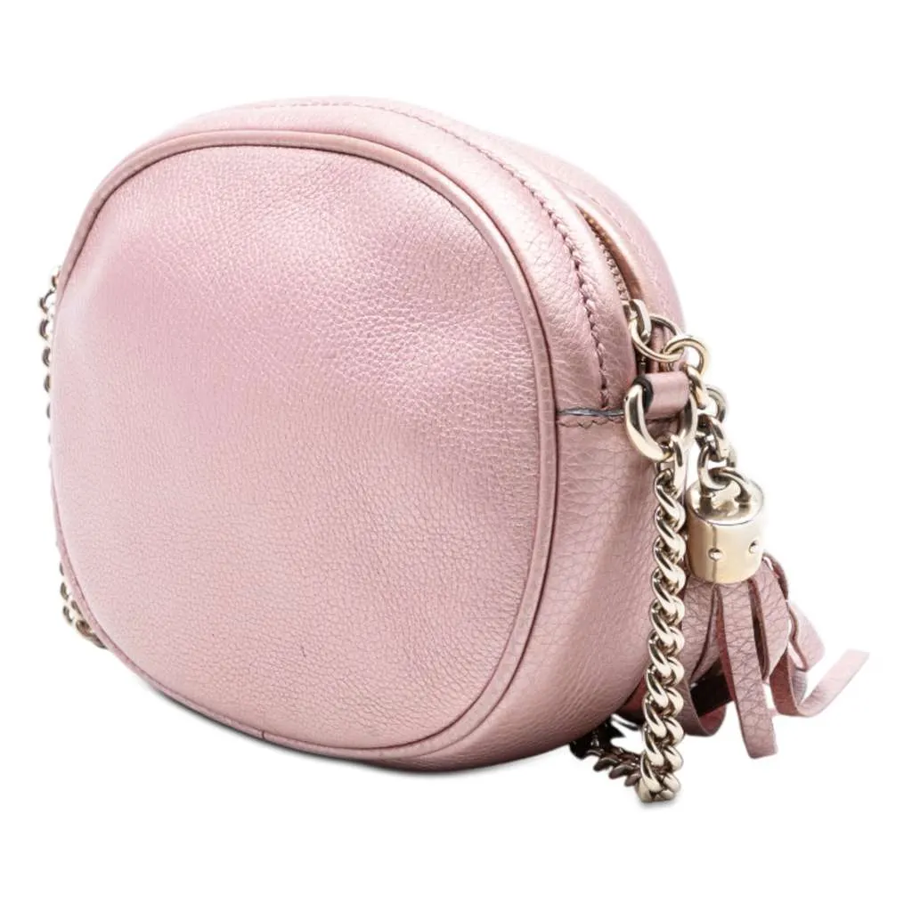 Gucci Mini Metallic Pebbled Calfskin Soho Chain Crossbody Pink Leather Very good - Back View