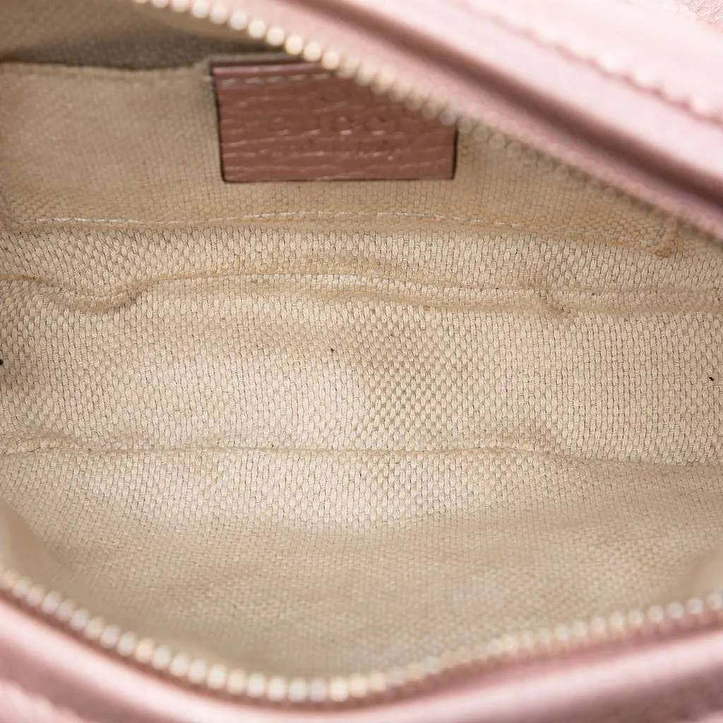 Gucci Mini Metallic Pebbled Calfskin Soho Chain Crossbody Pink Leather Very good - Model View