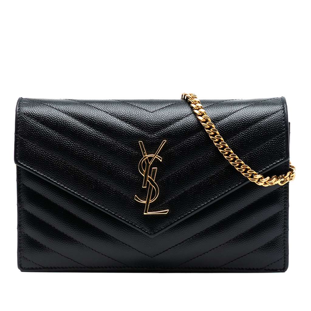 Saint Laurent Grain De Poudre Cassandre Envelope Chain Wallet