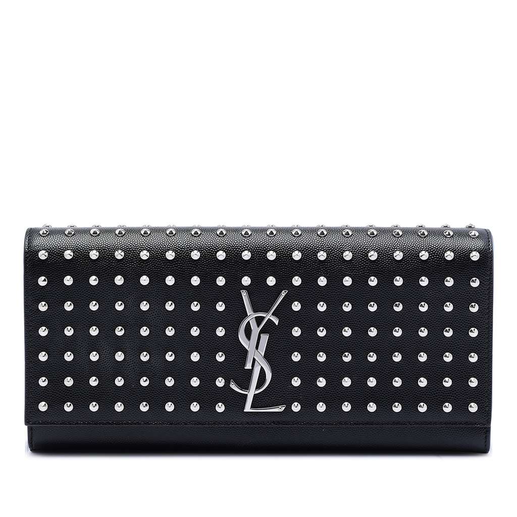 Saint Laurent Grain De Poudre Classic Monogram Studded Clutch