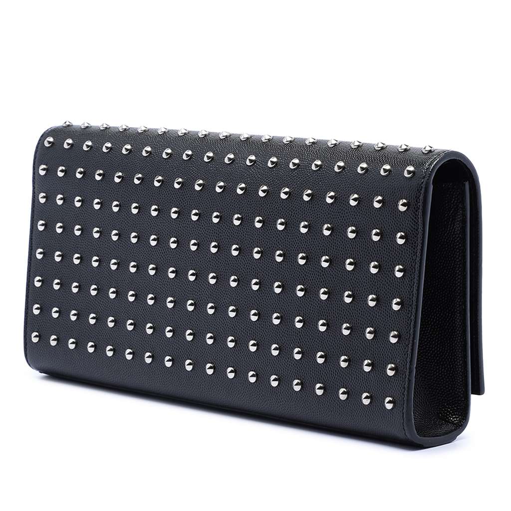Saint Laurent Grain De Poudre Classic Monogram Studded Clutch - 2