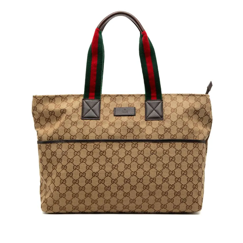 Gucci GG Canvas Web Tote Brown Canvas Very good - Front View