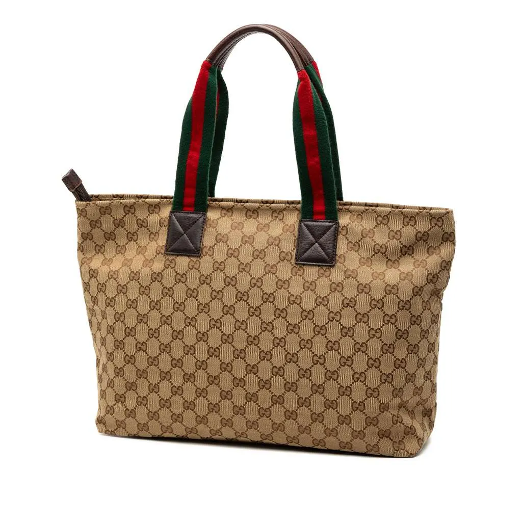Gucci GG Canvas Web Tote Brown Canvas Very good - Back View