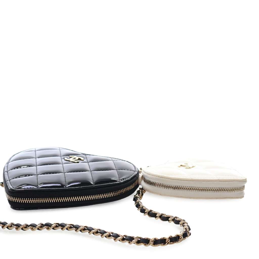 Chanel Quilted Patent Duo Heart Clutch with Chain - 3