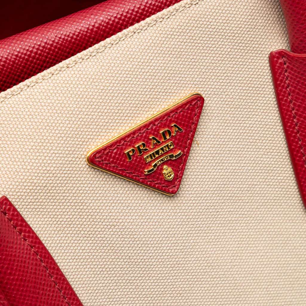 Prada Large Canapa and Saffiano Double Satchel - 5