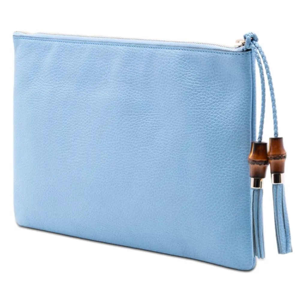Gucci Calfskin Bamboo Tassel Clutch Blue Leather Very good - Back View